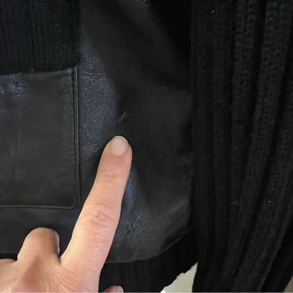 Context Womens Black Leather Wool Knit Cardigan Jacket Sz L Black Y2K Minimalist - Picture 5 of 11
